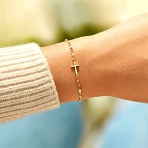 Dainty Boho Color Bead Cross Bracelet in .925 Sterling Silver